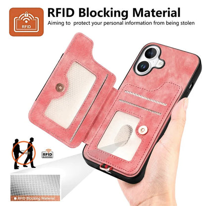 For iPhone 16 Plus Case RFID Blocking Handbag Leather+TPU Phone Cover Card Slots, Ring Holder