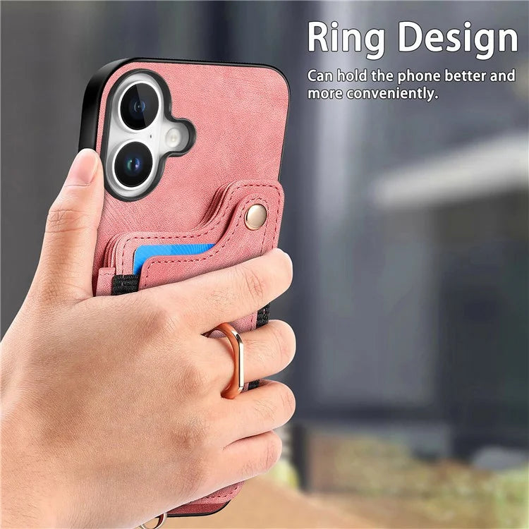 For iPhone 16 Plus Case RFID Blocking Handbag Leather+TPU Phone Cover Card Slots, Ring Holder