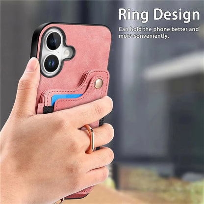 For iPhone 16 Plus Case RFID Blocking Handbag Leather+TPU Phone Cover Card Slots, Ring Holder