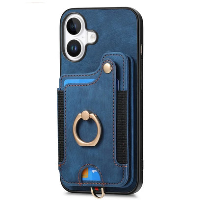 For iPhone 16 Plus Case RFID Blocking Handbag Leather+TPU Phone Cover Card Slots, Ring Holder