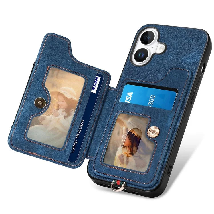 For iPhone 16 Plus Case RFID Blocking Handbag Leather+TPU Phone Cover Card Slots, Ring Holder