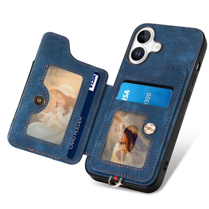 For iPhone 16 Plus Case RFID Blocking Handbag Leather+TPU Phone Cover Card Slots, Ring Holder