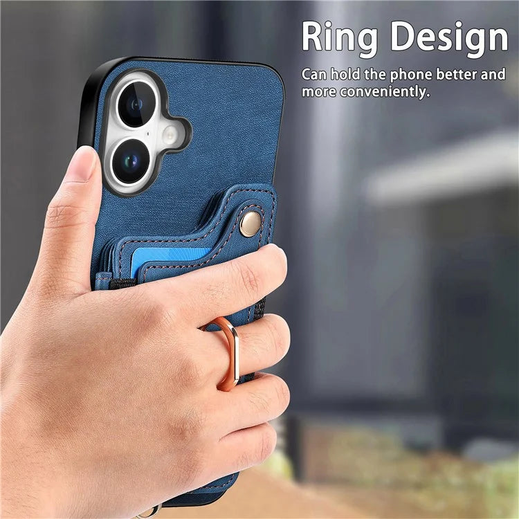 For iPhone 16 Plus Case RFID Blocking Handbag Leather+TPU Phone Cover Card Slots, Ring Holder