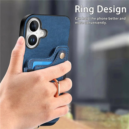 For iPhone 16 Plus Case RFID Blocking Handbag Leather+TPU Phone Cover Card Slots, Ring Holder
