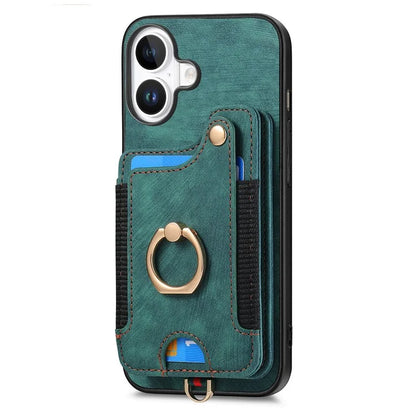 For iPhone 16 Plus Case RFID Blocking Handbag Leather+TPU Phone Cover Card Slots, Ring Holder