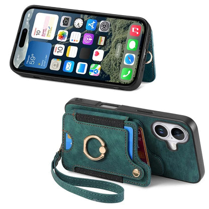 For iPhone 16 Plus Case RFID Blocking Handbag Leather+TPU Phone Cover Card Slots, Ring Holder