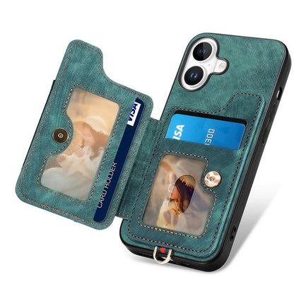 For iPhone 16 Plus Case RFID Blocking Handbag Leather+TPU Phone Cover Card Slots, Ring Holder
