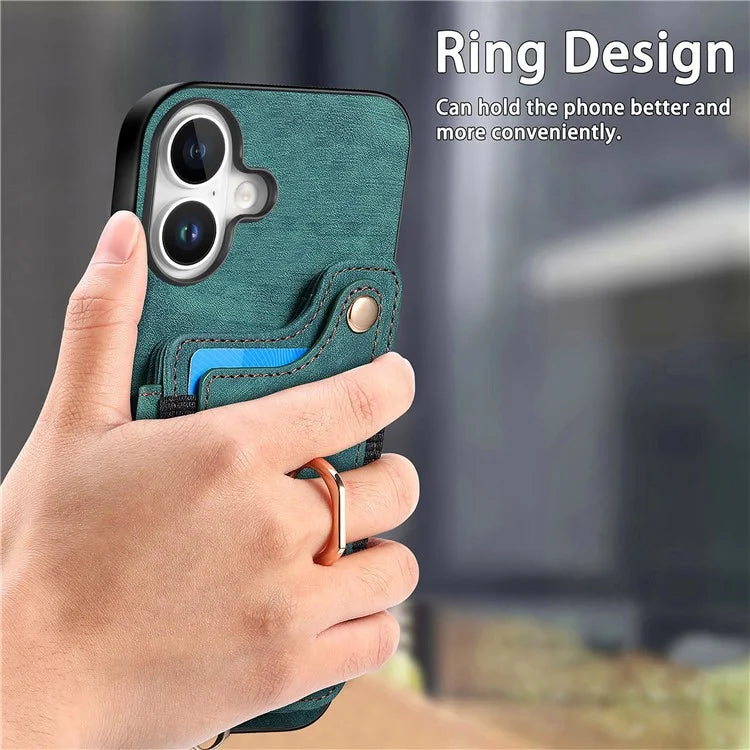 For iPhone 16 Plus Case RFID Blocking Handbag Leather+TPU Phone Cover Card Slots, Ring Holder