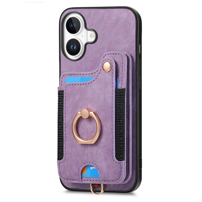 For iPhone 16 Plus Case RFID Blocking Handbag Leather+TPU Phone Cover Card Slots, Ring Holder