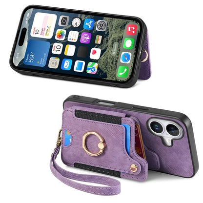 For iPhone 16 Plus Case RFID Blocking Handbag Leather+TPU Phone Cover Card Slots, Ring Holder