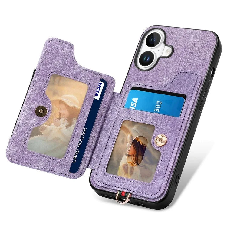 For iPhone 16 Plus Case RFID Blocking Handbag Leather+TPU Phone Cover Card Slots, Ring Holder