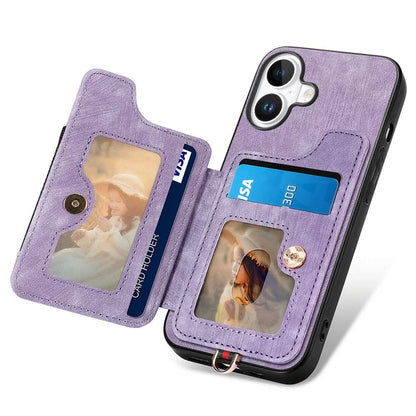 For iPhone 16 Plus Case RFID Blocking Handbag Leather+TPU Phone Cover Card Slots, Ring Holder
