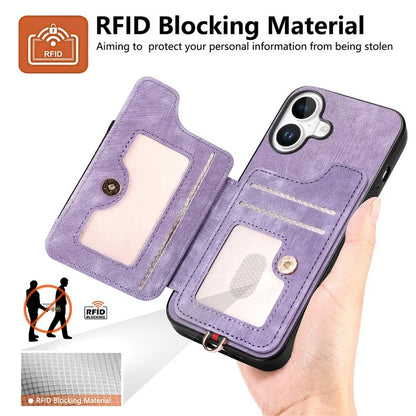 For iPhone 16 Plus Case RFID Blocking Handbag Leather+TPU Phone Cover Card Slots, Ring Holder