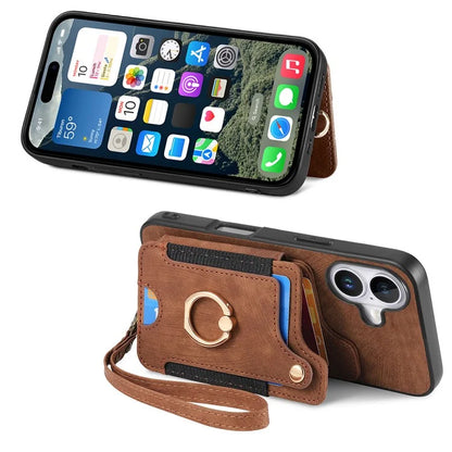 For iPhone 16 Plus Case RFID Blocking Handbag Leather+TPU Phone Cover Card Slots, Ring Holder