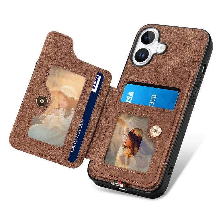 For iPhone 16 Plus Case RFID Blocking Handbag Leather+TPU Phone Cover Card Slots, Ring Holder