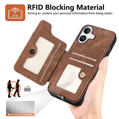 For iPhone 16 Plus Case RFID Blocking Handbag Leather+TPU Phone Cover Card Slots, Ring Holder