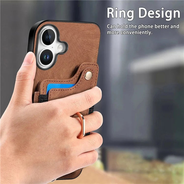 For iPhone 16 Plus Case RFID Blocking Handbag Leather+TPU Phone Cover Card Slots, Ring Holder