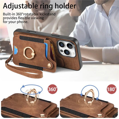 For iPhone 16 Pro Max Case RFID Blocking Handbag Leather+TPU Phone Cover Card Slots, Ring Holder