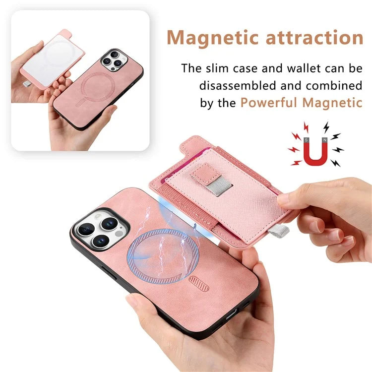 For iPhone 16 Pro Max Skin-Touch Case Leather+TPU Detachable Phone Case with Card Bag