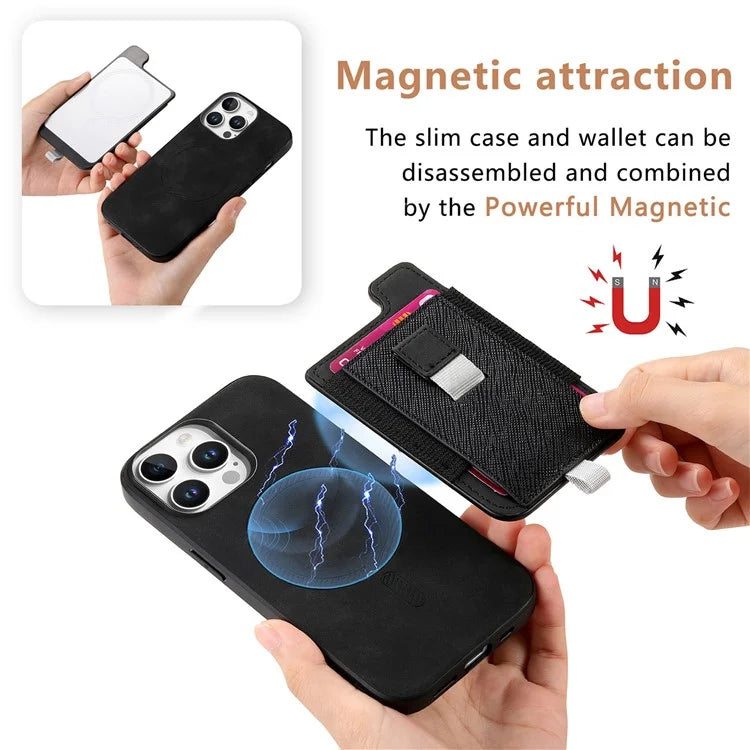 For iPhone 16 Pro Max Skin-Touch Case Leather+TPU Detachable Phone Case with Card Bag