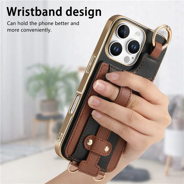 For iPhone 16 Pro Max Case Detachable Card Holder PU Leather+TPU Flower Aesthetic Phone Cover with Straps