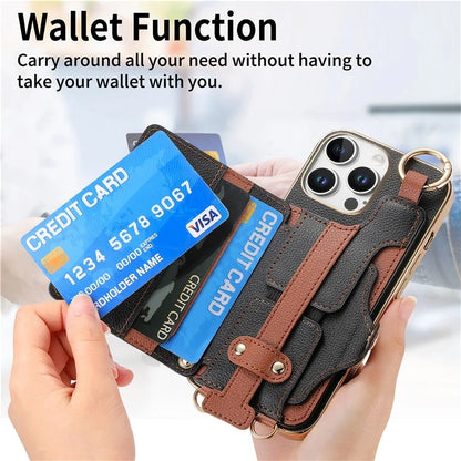 For iPhone 16 Pro Max Case Detachable Card Holder PU Leather+TPU Flower Aesthetic Phone Cover with Straps