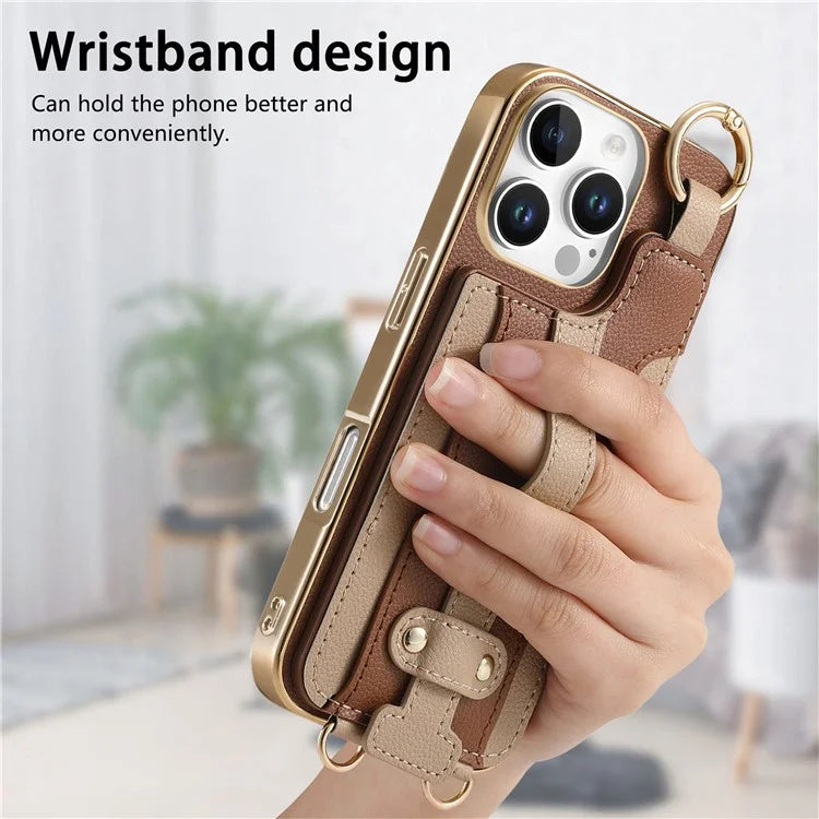 For iPhone 16 Pro Max Case Detachable Card Holder PU Leather+TPU Flower Aesthetic Phone Cover with Straps