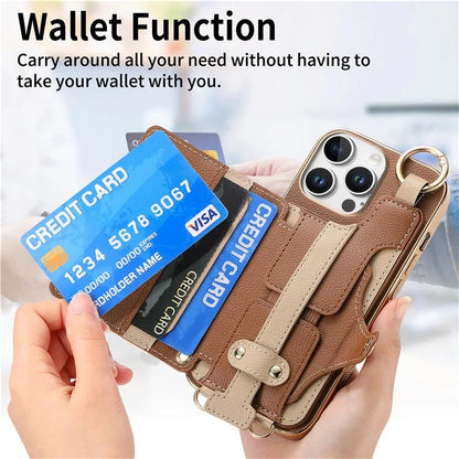 For iPhone 16 Pro Max Case Detachable Card Holder PU Leather+TPU Flower Aesthetic Phone Cover with Straps