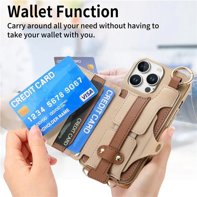 For iPhone 16 Pro Max Case Detachable Card Holder PU Leather+TPU Flower Aesthetic Phone Cover with Straps