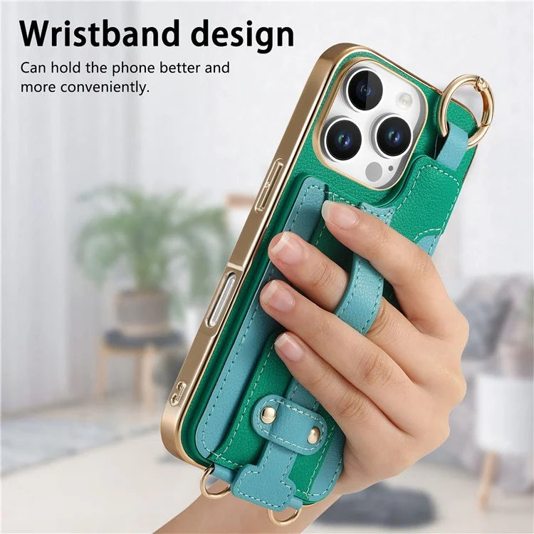 For iPhone 16 Pro Max Case Detachable Card Holder PU Leather+TPU Flower Aesthetic Phone Cover with Straps