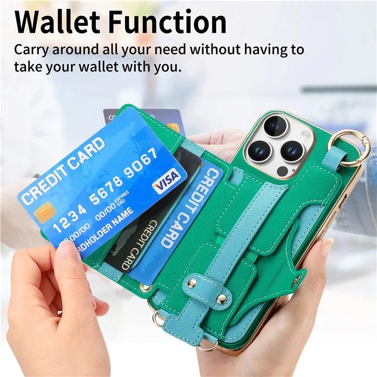 For iPhone 16 Pro Max Case Detachable Card Holder PU Leather+TPU Flower Aesthetic Phone Cover with Straps