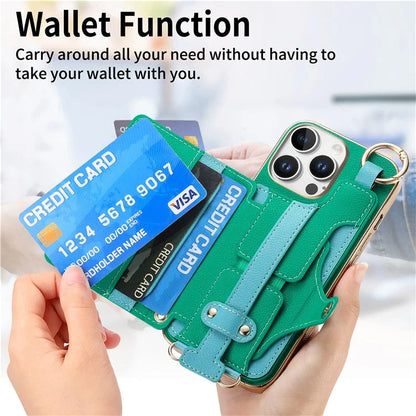 For iPhone 16 Pro Max Case Detachable Card Holder PU Leather+TPU Flower Aesthetic Phone Cover with Straps