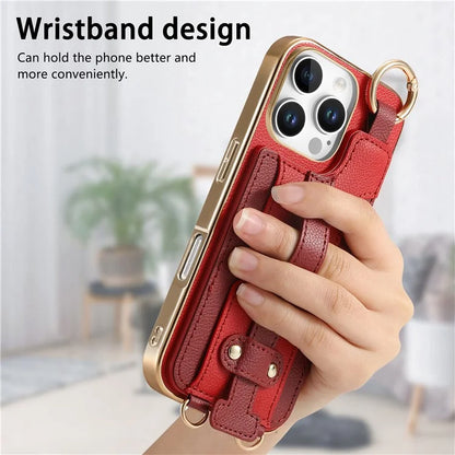 For iPhone 16 Pro Max Case Detachable Card Holder PU Leather+TPU Flower Aesthetic Phone Cover with Straps
