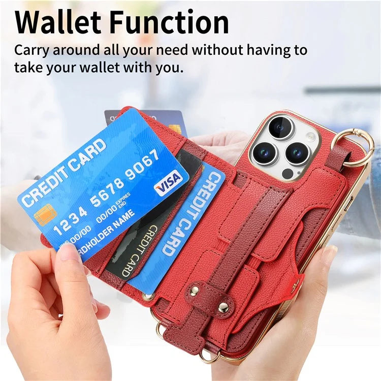 For iPhone 16 Pro Max Case Detachable Card Holder PU Leather+TPU Flower Aesthetic Phone Cover with Straps