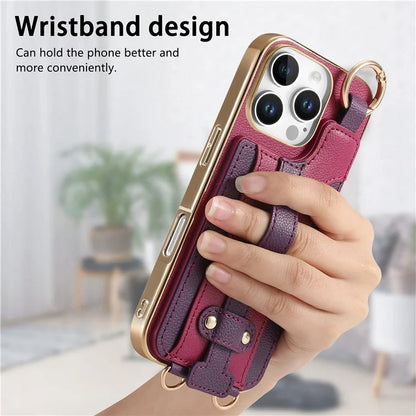 For iPhone 16 Pro Max Case Detachable Card Holder PU Leather+TPU Flower Aesthetic Phone Cover with Straps