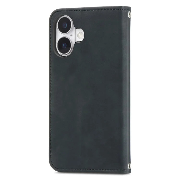 For iPhone 16 Case Skin Touch Feeling Leather Wallet Phone Cover Magnetic Absorption