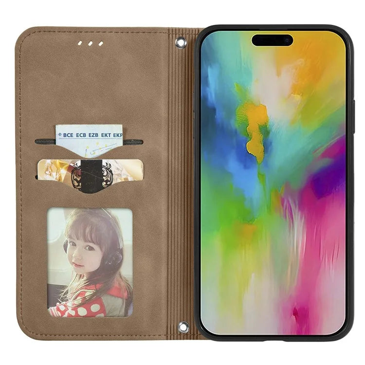 For iPhone 16 Case Skin Touch Feeling Leather Wallet Phone Cover Magnetic Absorption