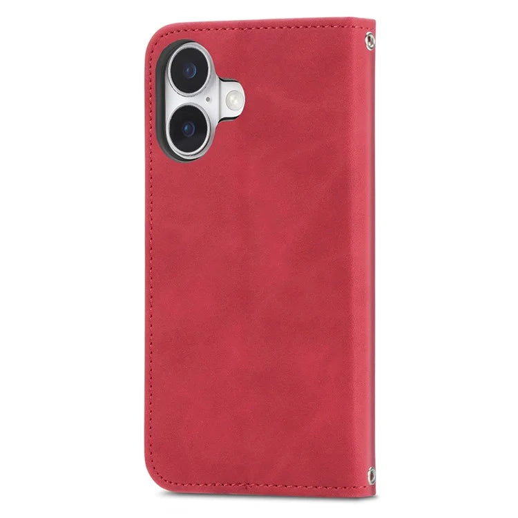 For iPhone 16 Case Skin Touch Feeling Leather Wallet Phone Cover Magnetic Absorption