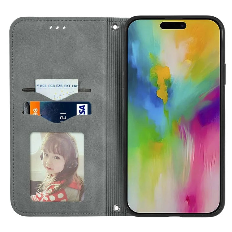 For iPhone 16 Case Skin Touch Feeling Leather Wallet Phone Cover Magnetic Absorption
