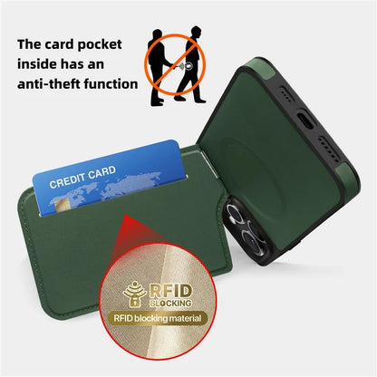 For iPhone 16 Pro Case Compatible with MagSafe RFID Blocking Card Slot Leather Back Cover