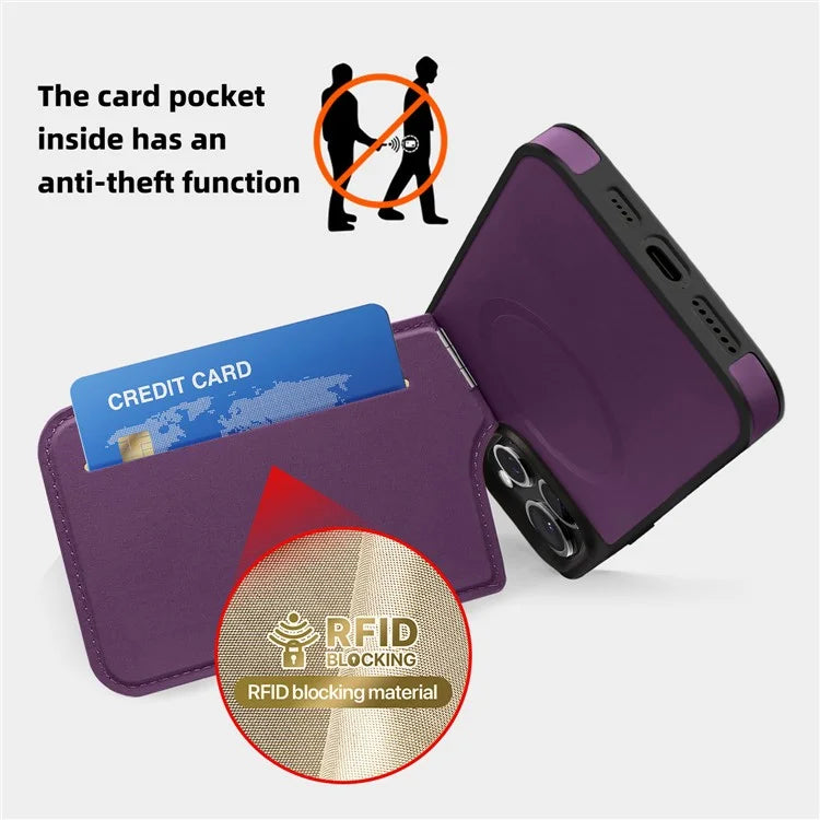 For iPhone 16 Pro Case Compatible with MagSafe RFID Blocking Card Slot Leather Back Cover