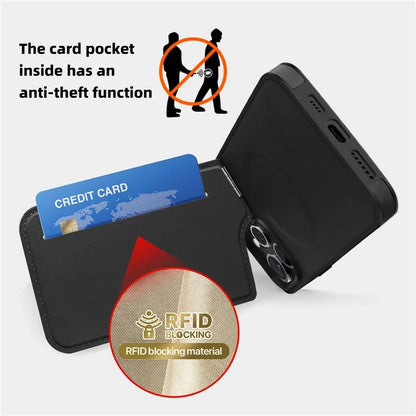 For iPhone 16 Pro Max Case Compatible with MagSafe RFID Blocking Card Slot Leather Back Cover