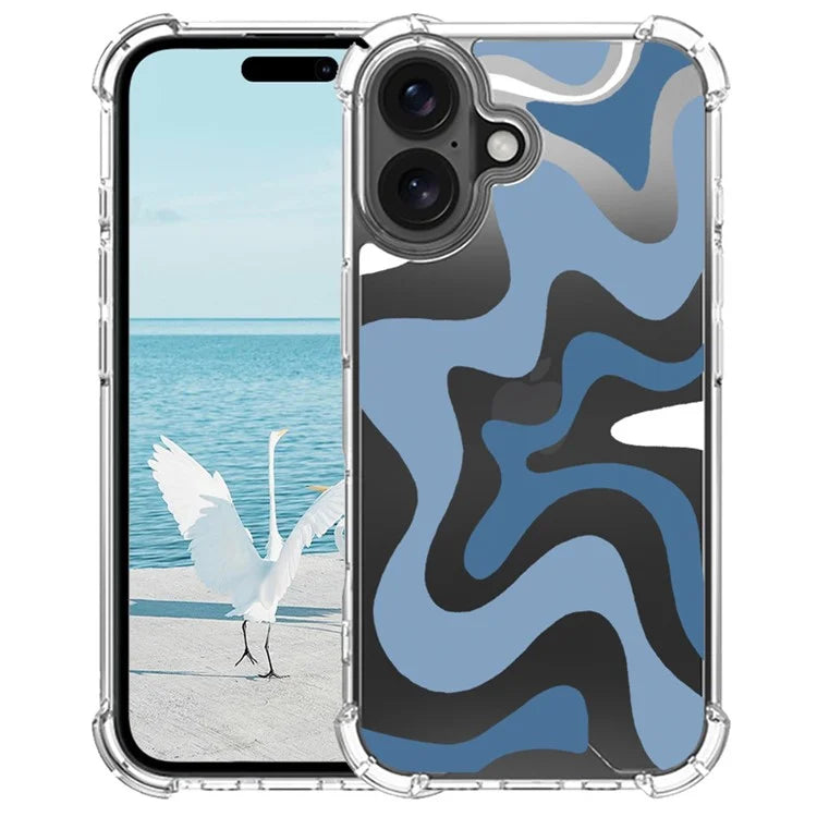 For iPhone 16 Case Colorful Wave Pattern Printing Soft TPU+PC Phone Cover