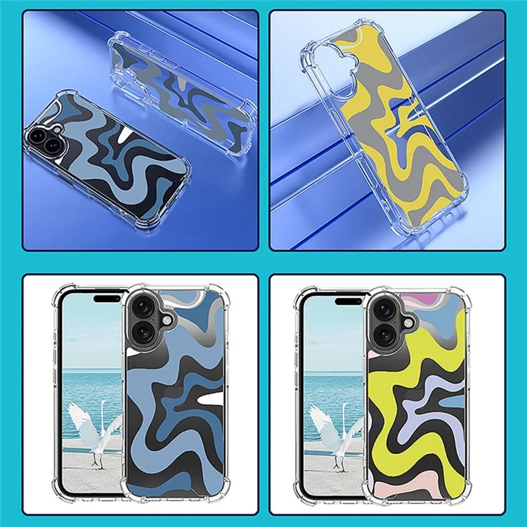 For iPhone 16 Case Colorful Wave Pattern Printing Soft TPU+PC Phone Cover