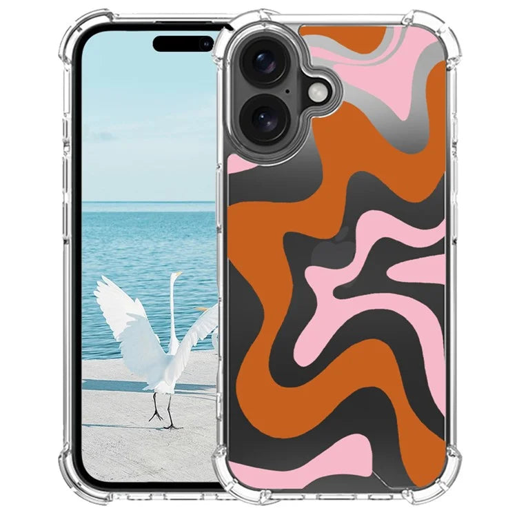 For iPhone 16 Case Colorful Wave Pattern Printing Soft TPU+PC Phone Cover