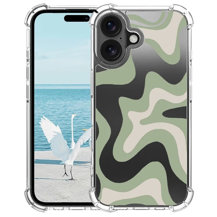 For iPhone 16 Case Colorful Wave Pattern Printing Soft TPU+PC Phone Cover