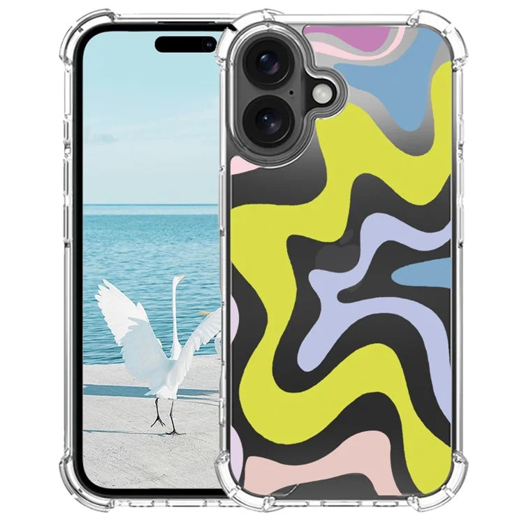For iPhone 16 Case Colorful Wave Pattern Printing Soft TPU+PC Phone Cover