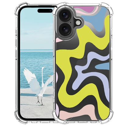 For iPhone 16 Case Colorful Wave Pattern Printing Soft TPU+PC Phone Cover