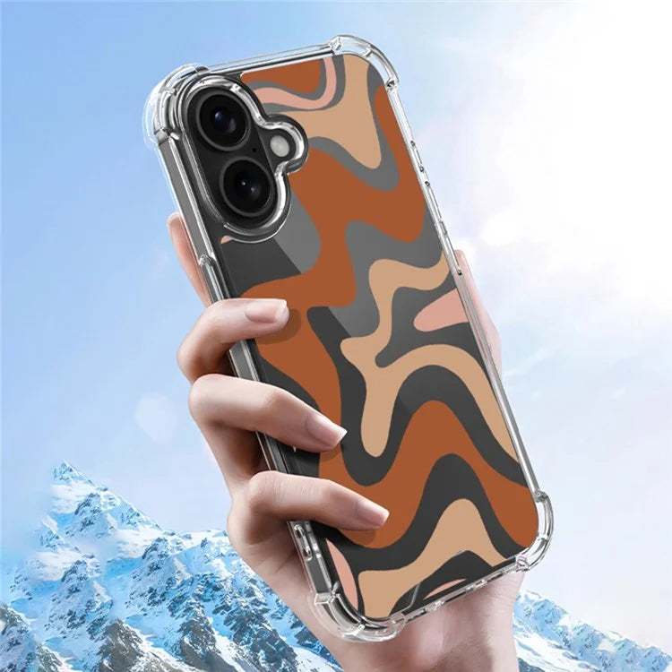 For iPhone 16 Case Colorful Wave Pattern Printing Soft TPU+PC Phone Cover