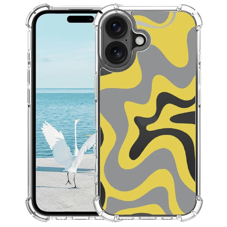 For iPhone 16 Case Colorful Wave Pattern Printing Soft TPU+PC Phone Cover
